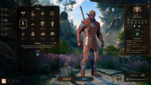 A character creation screen showing a half-orc fighter in Baldur's Gate 3